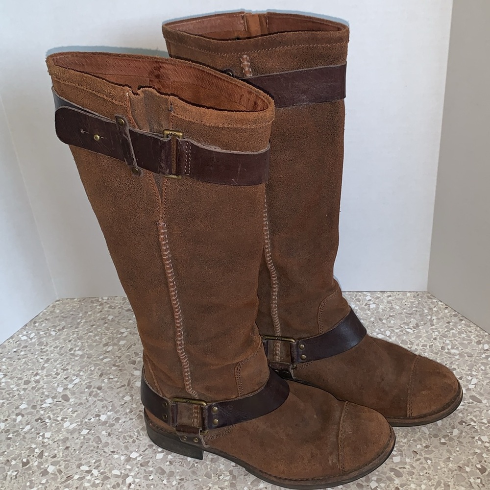 UGG Australia Dree Boots Women's 7.5 Suede Dark Brown Knee High Harness - Picture 2 of 13